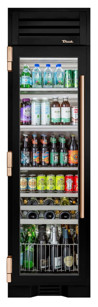 Beverage Column, Left Hinged, Gloss Black, Copper Hardware TR24BEVLSGA044H03