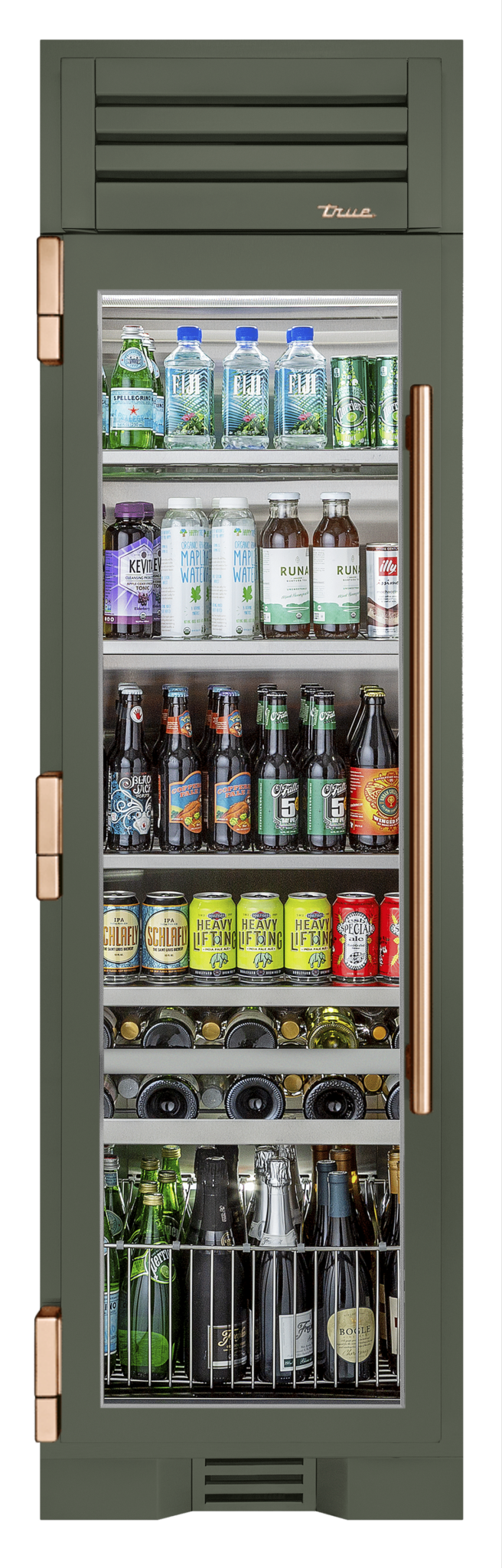 Beverage Column, Left Hinged, Olive, Copper Hardware TR24BEVLSGA238H03