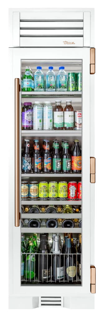 Beverage Column, Right Hinged, Matte White, Copper Hardware TR24BEVRSGA030H03