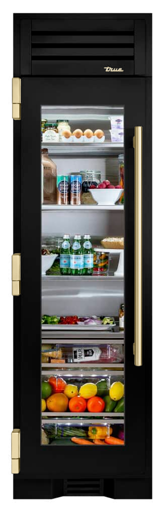 Refrigerator Column, Left Hinged, Gloss Black, Gold Hardware TR24REFLSGA044H08