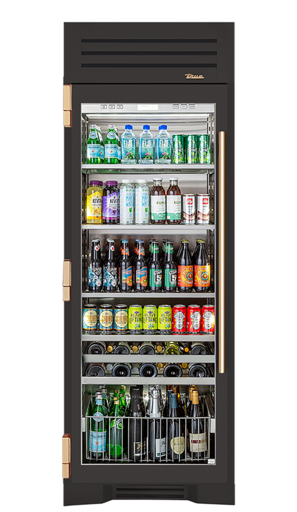 Beverage Column, Left Hinged, Ultra Matte Black, Gold Hardware TR30BEVLSGC085H08