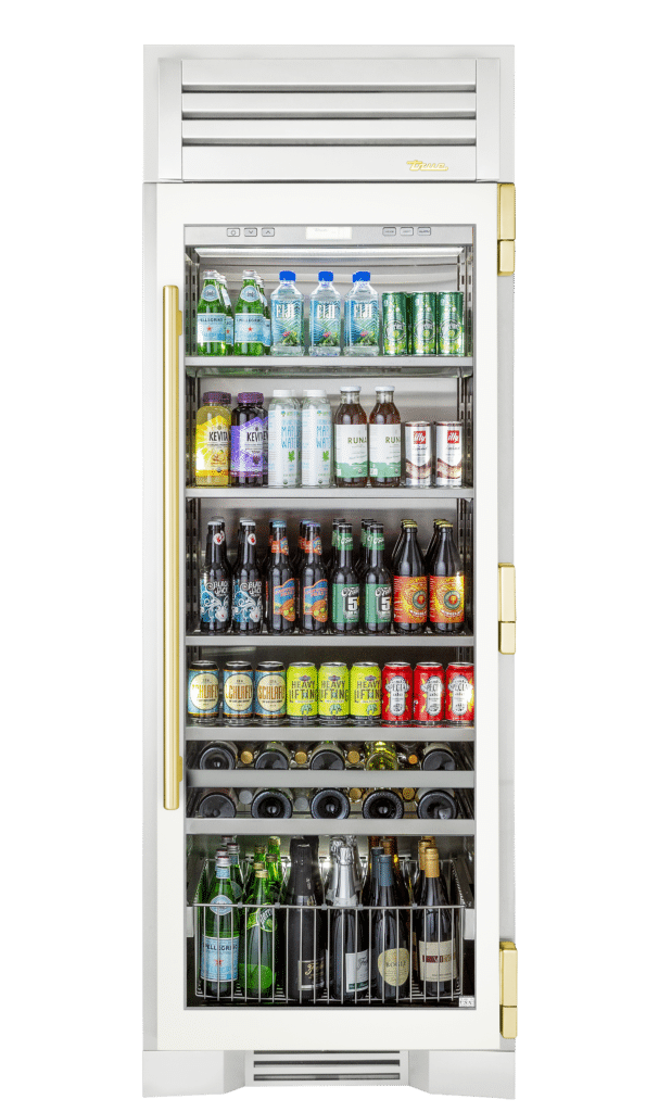 Beverage Column, Right Hinged, Matte White, Brass Hardware TR30BEVRSGC030H01