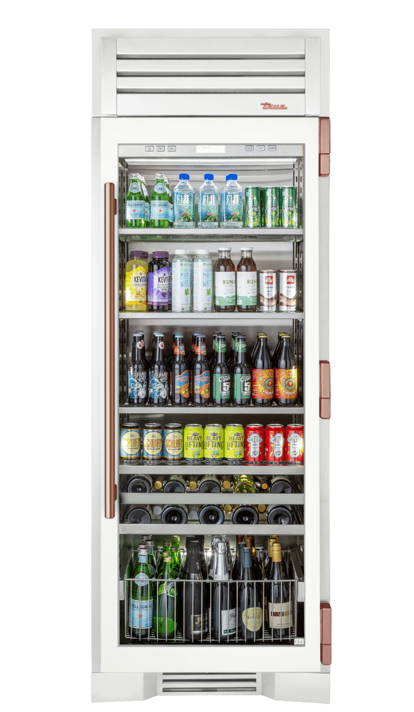 Beverage Column, Right Hinged, Matte White, Copper Hardware TR30BEVRSGC030H03