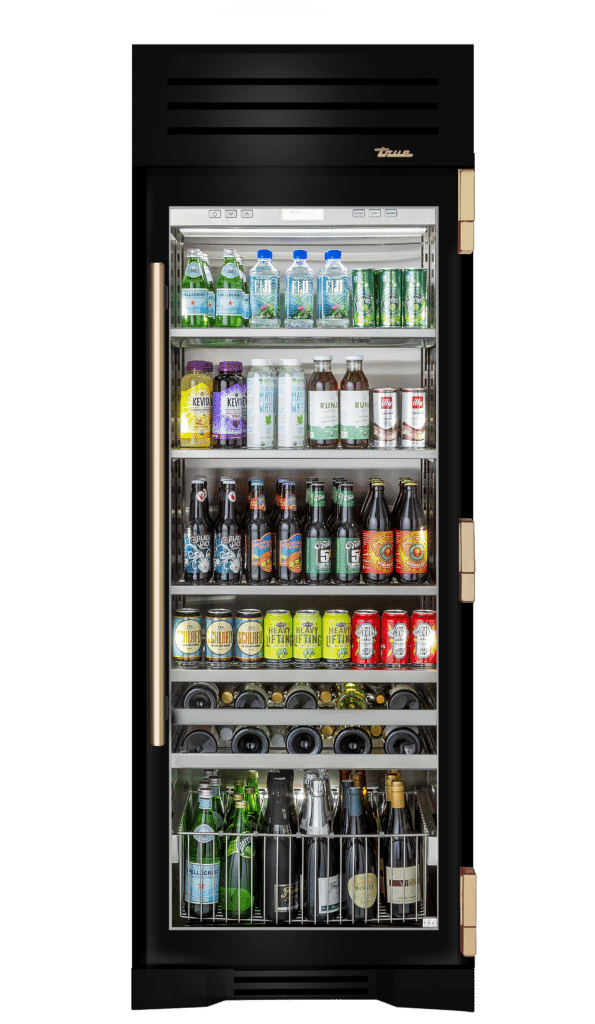 Beverage Column, Right Hinged, Gloss Black, Gold Hardware TR30BEVRSGC044H08