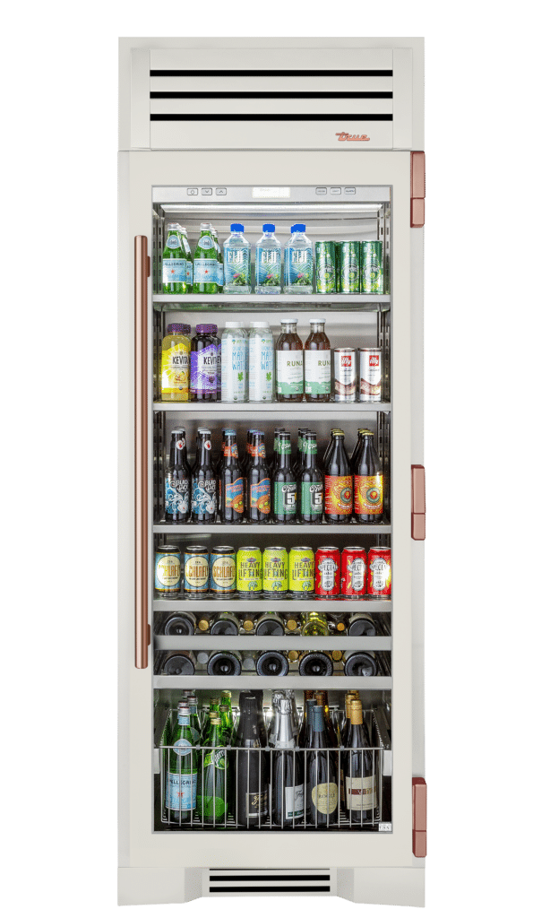 Beverage Column, Right Hinged, Antique White, Copper Hardware TR30BEVRSGC050H03