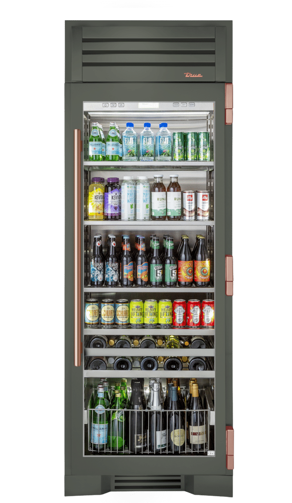 Beverage Column, Right Hinged, Olive, Copper Hardware TR30BEVRSGC238H03