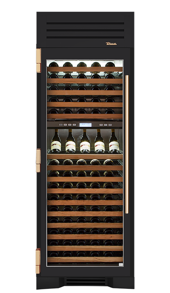 Wine Column, Left Hinged, Matte Black, Gold Hardware TR30DZWLSGC027H08