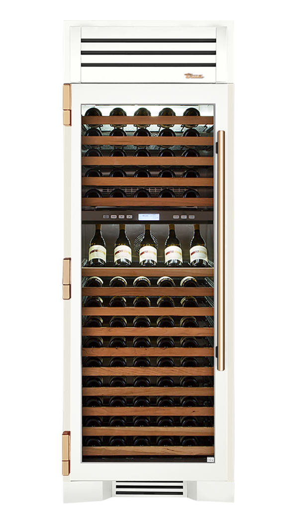 Wine Column, Left Hinged, Matte White, Gold Hardware TR30DZWLSGC030H08