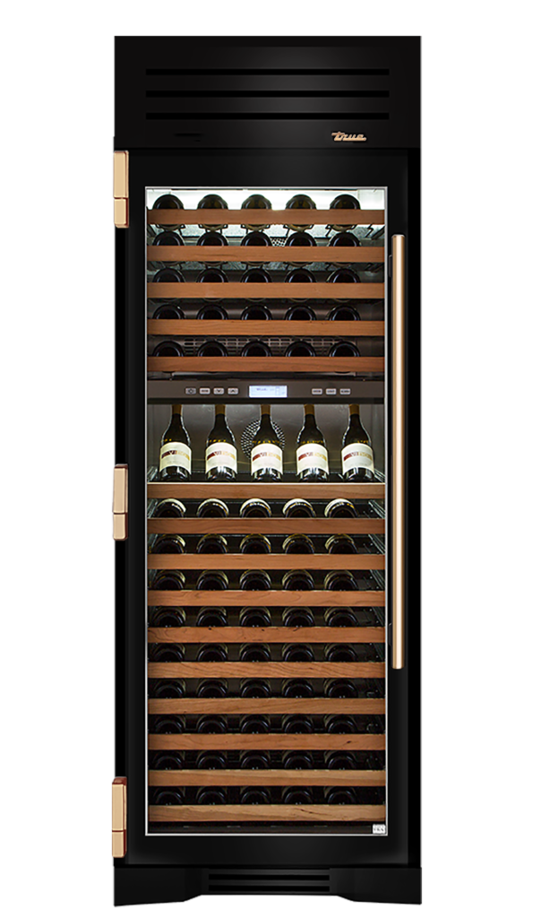 Wine Column, Left Hinged, Gloss Black, Gold Hardware TR30DZWLSGC044H08