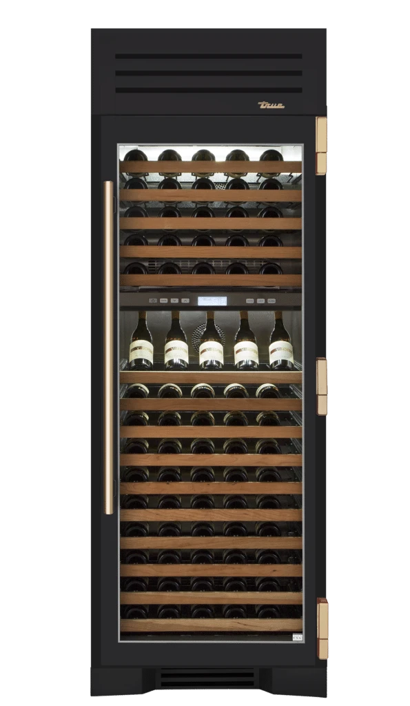 Wine Column, Right Hinged, Matte Black, Gold Hardware TR30DZWRSGC027H08