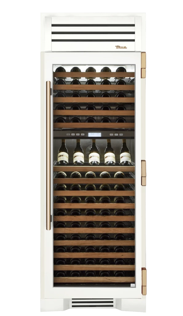 Wine Column, Right Hinged, Matte White, Gold Hardware TR30DZWRSGC030H08