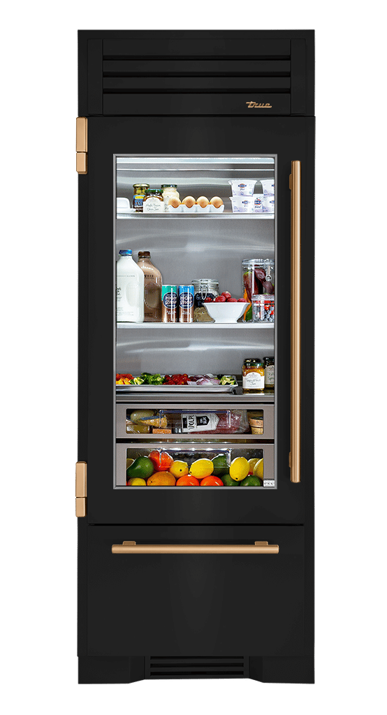 Refrigerator with Bottom Freezer, Left Hinged, Gloss Black, Gold Hardware TR30RBFLSGA044H08