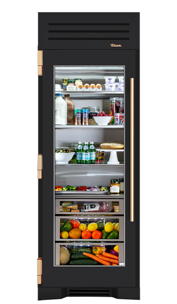 Refrigerator Column, Left Hinged, Matte Black, Gold Hardware TR30REFLSGC027H08