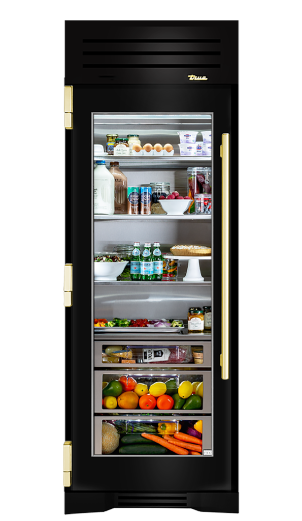 Refrigerator Column, Left Hinged, Gloss Black, Brass Hardware TR30REFLSGC044H01