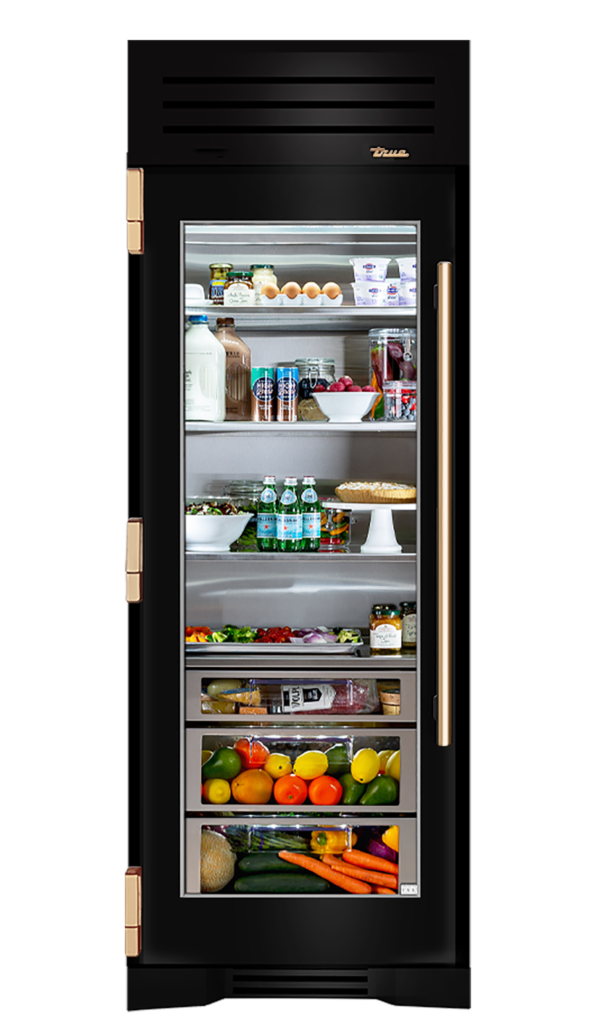 Refrigerator Column, Left Hinged, Gloss Black, Gold Hardware TR30REFLSGC044H08