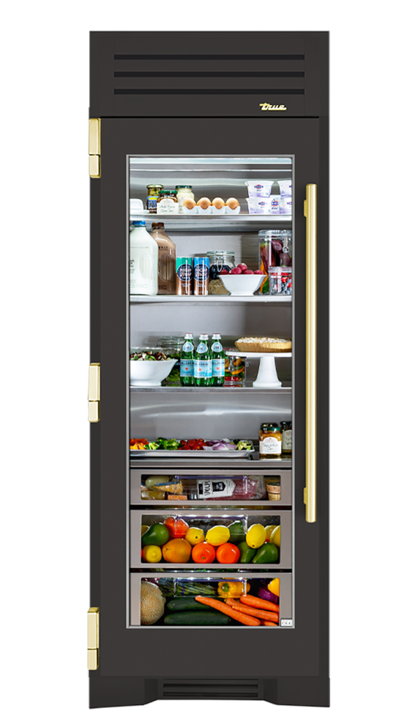 Refrigerator Column, Left Hinged, Ultra Matte Black, Brass Hardware TR30REFLSGC085H01