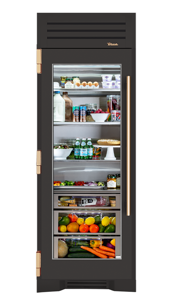 Refrigerator Column, Left Hinged, Ultra Matte Black, Gold Hardware TR30REFLSGC085H08