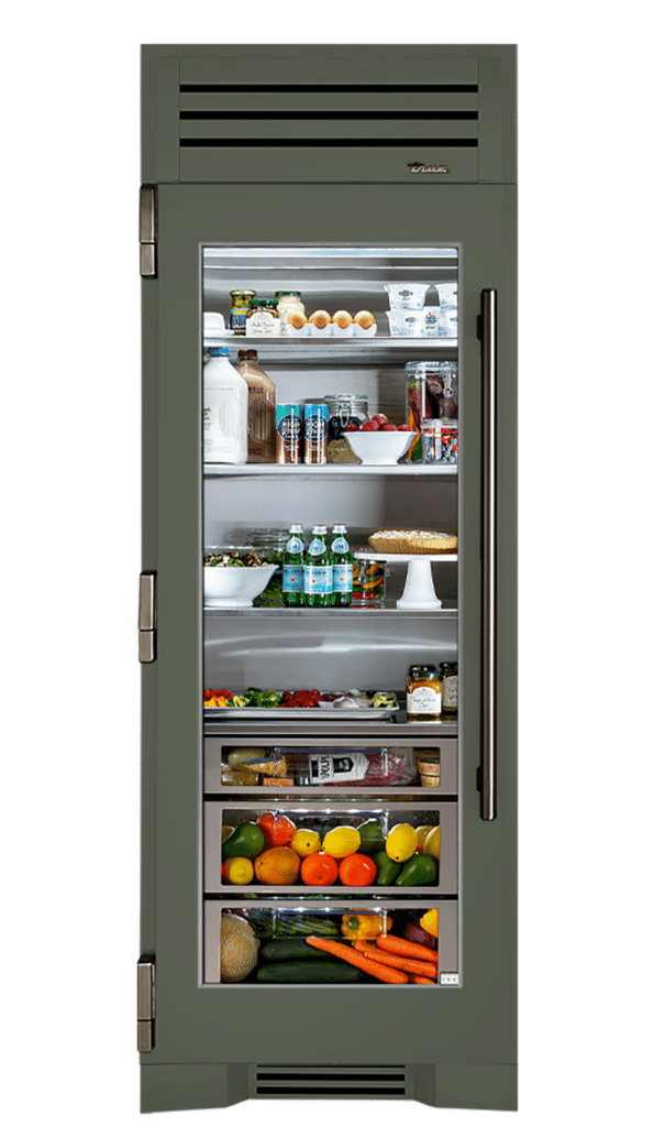 Refrigerator Column, Left Hinged, Olive, Pewter Hardware TR30REFLSGC238H05