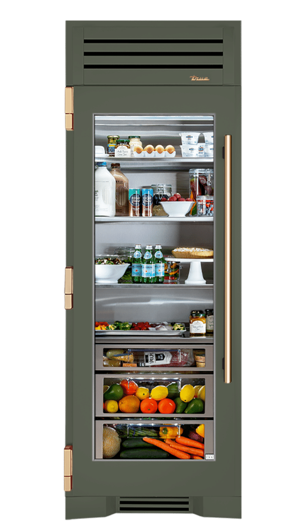 Refrigerator Column, Left Hinged, Olive, Gold Hardware TR30REFLSGC238H08