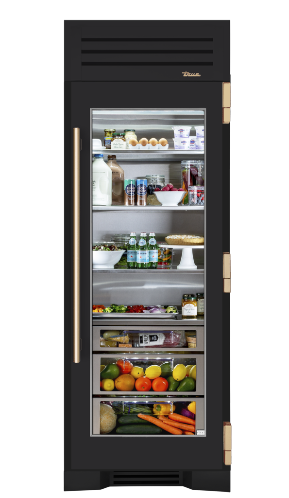 Refrigerator Column, Right Hinged, Matte Black, Gold Hardware TR30REFRSGC027H08