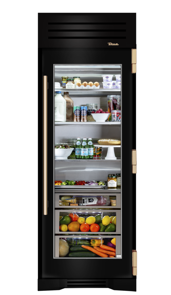 Refrigerator Column, Right Hinged, Gloss Black, Gold Hardware TR30REFRSGC044H08