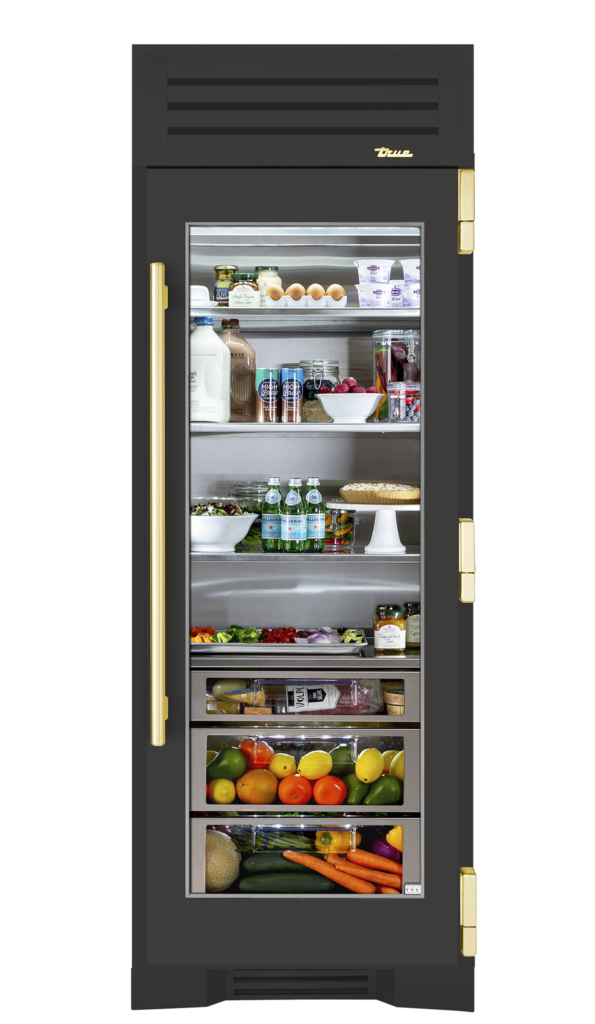Refrigerator Column, Right Hinged, Ultra Matte Black, Brass Hardware TR30REFRSGC085H01