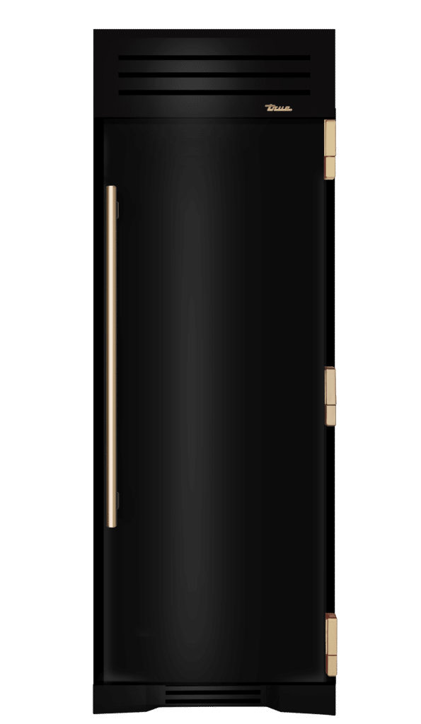 Refrigerator Column, Right Hinged, Gloss Black, Gold Hardware TR30REFRSSC044H08