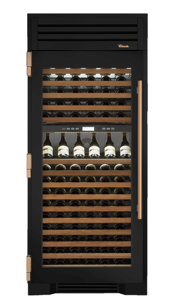 Wine Column, Left Hinged, Matte Black, Gold Hardware TR36DZWLSGC027H08