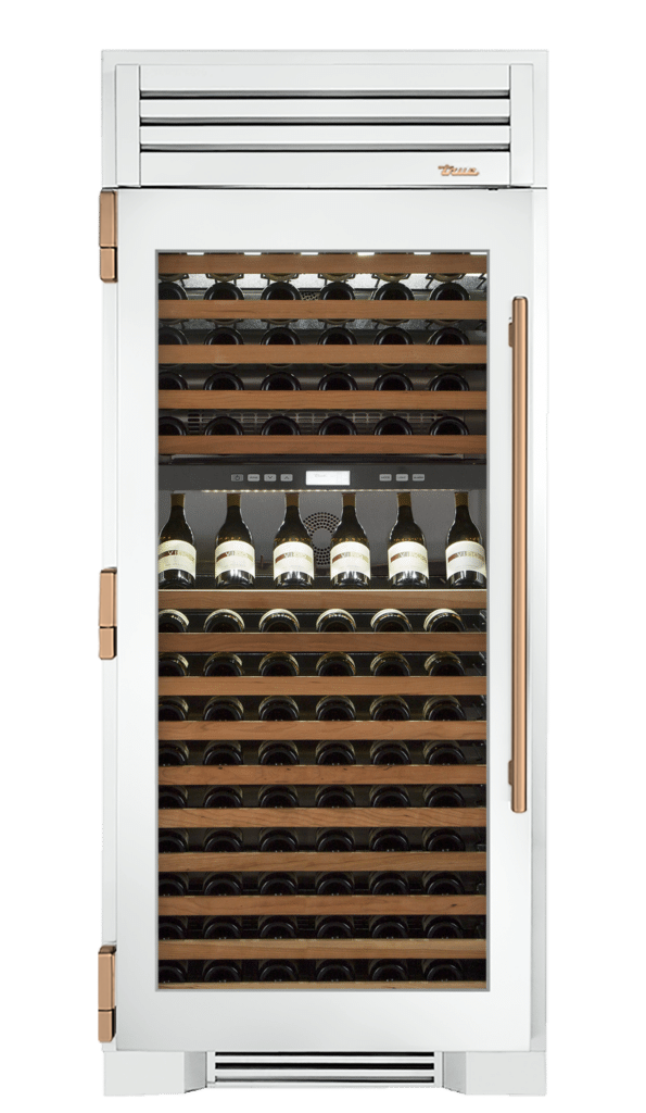 Wine Column, Left Hinged, Matte White, Gold Hardware TR36DZWLSGC030H08