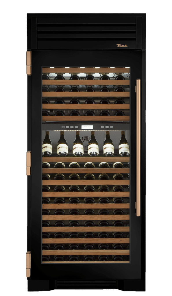 Wine Column, Left Hinged, Gloss Black, Gold Hardware TR36DZWLSGC044H08