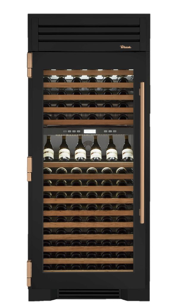 Wine Column, Left Hinged, Ultra Matte Black, Gold Hardware TR36DZWLSGC085H08