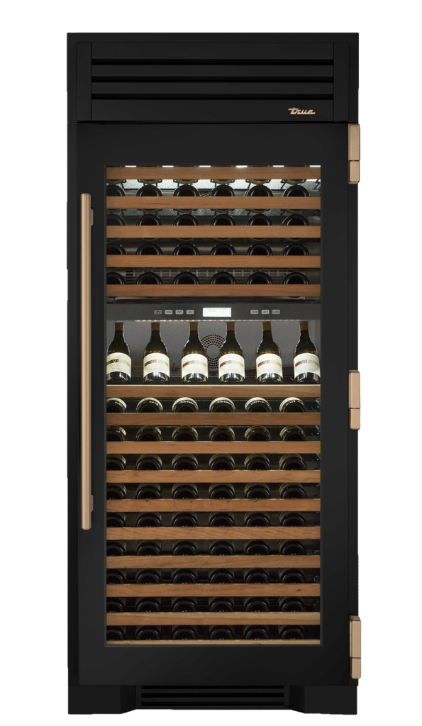 Wine Column, Right Hinged, Matte Black, Gold Hardware TR36DZWRSGC027H08