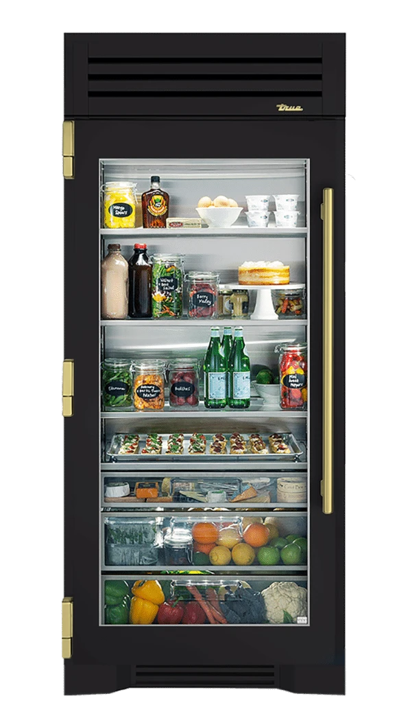 Refrigerator Column, Left Hinged, Matte Black, Brass Hardware TR36REFLSGC027H01
