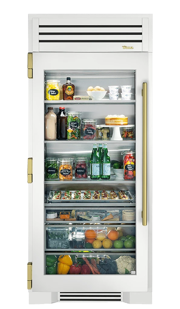 Refrigerator Column, Left Hinged, Matte White, Brass Hardware TR36REFLSGC030H01