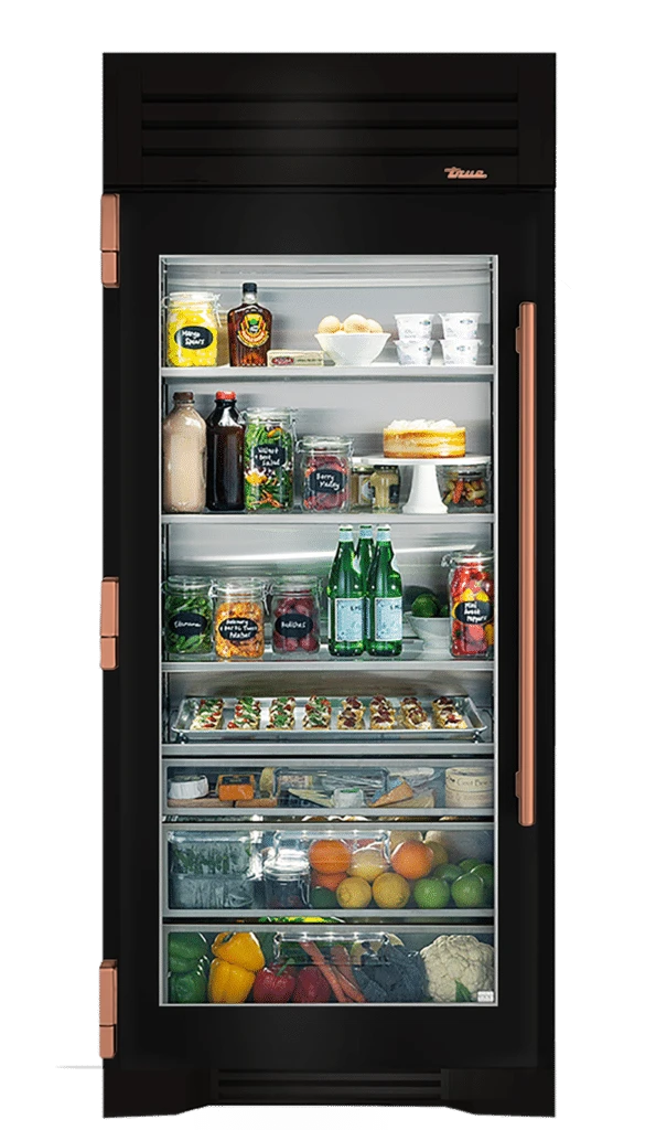 Refrigerator Column, Left Hinged, Gloss Black, Copper Hardware TR36REFLSGC044H03