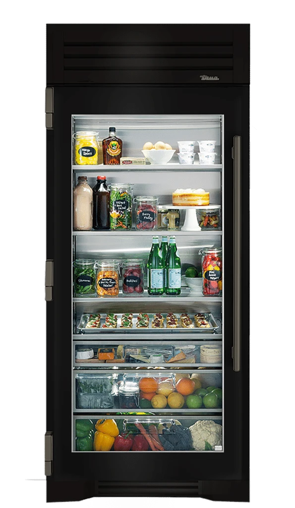 Refrigerator Column, Left Hinged, Gloss Black, Pewter Hardware TR36REFLSGC044H05