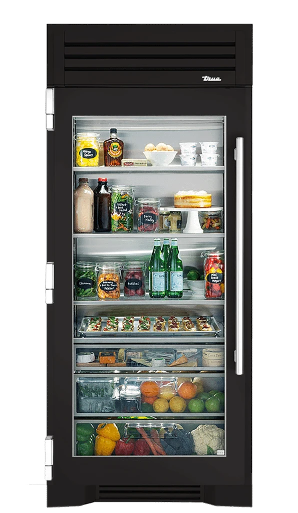 Refrigerator Column, Left Hinged, Ultra Matte Black, Chrome Hardware TR36REFLSGC085H02
