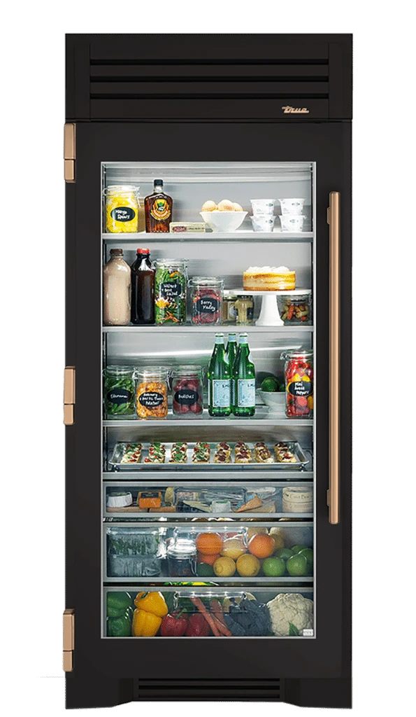 Refrigerator Column, Left Hinged, Ultra Matte Black, Gold Hardware TR36REFLSGC085H08