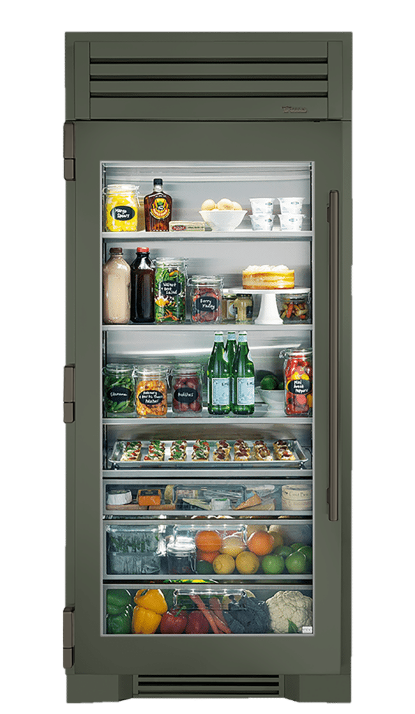 Refrigerator Column, Left Hinged, Olive, Pewter Hardware TR36REFLSGC238H05