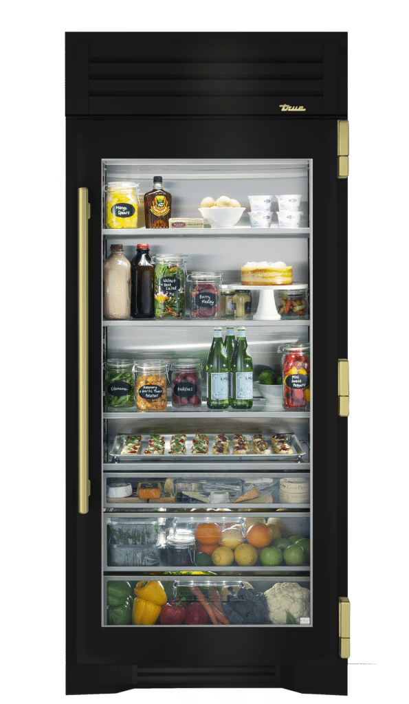 Refrigerator Column, Right Hinged, Gloss Black, Brass Hardware TR36REFRSGC044H01