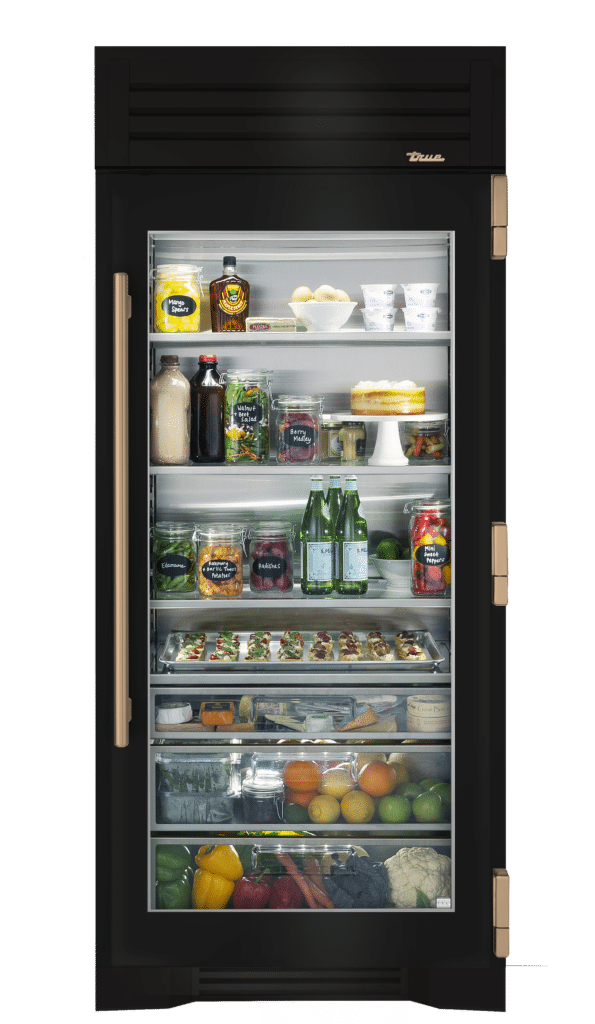 Refrigerator Column, Right Hinged, Gloss Black, Gold Hardware TR36REFRSGC044H08