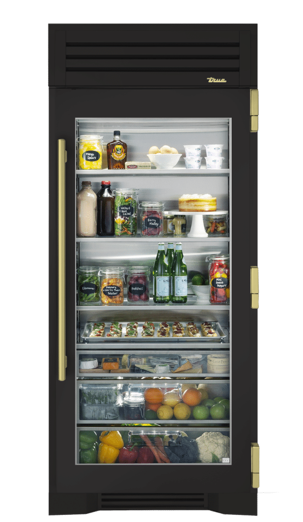 Refrigerator Column, Right Hinged, Ultra Matte Black, Brass Hardware TR36REFRSGC085H01