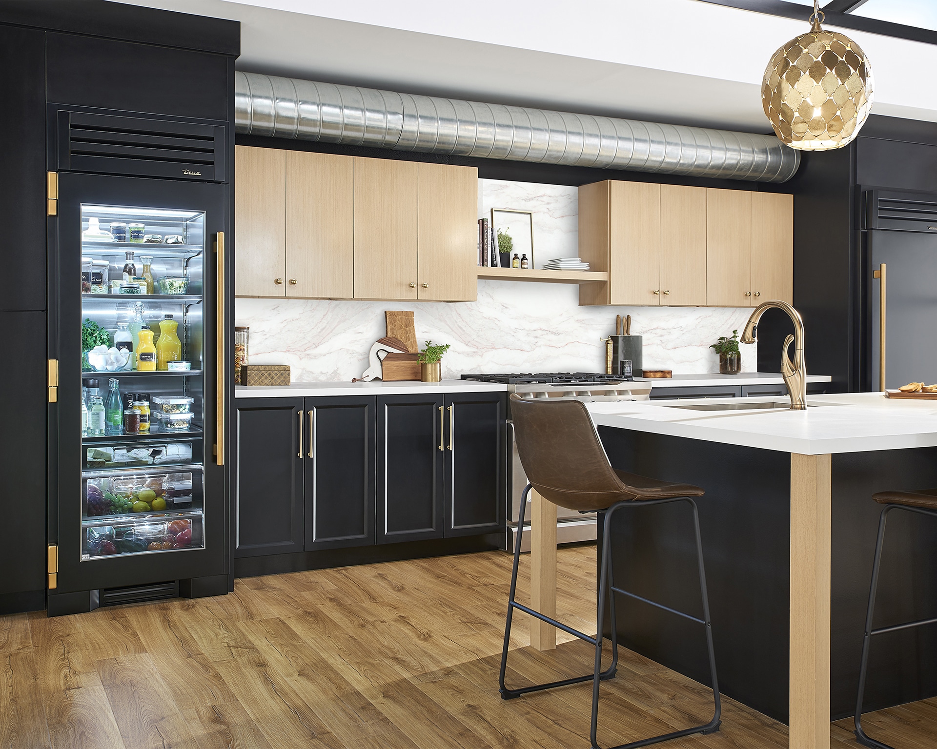 Refrigerator Column, Right Hinged, Ultra Matte Black, Copper Hardware TR36REFRSSC085H03
