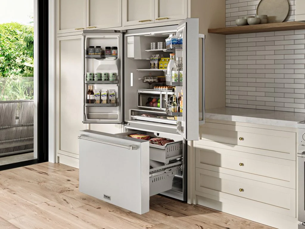 36 Inch Professional French Door Refrigerator With Ice And Water Dispenser Thor Kitchen TRF3628FFD