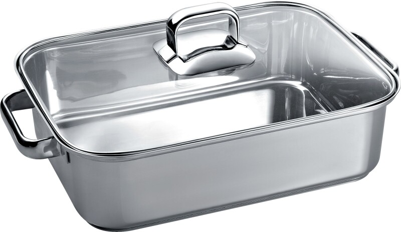 Multi-oval roaster Stainless steel roasting pan with glass lid, 10" x 16" TROASTERT