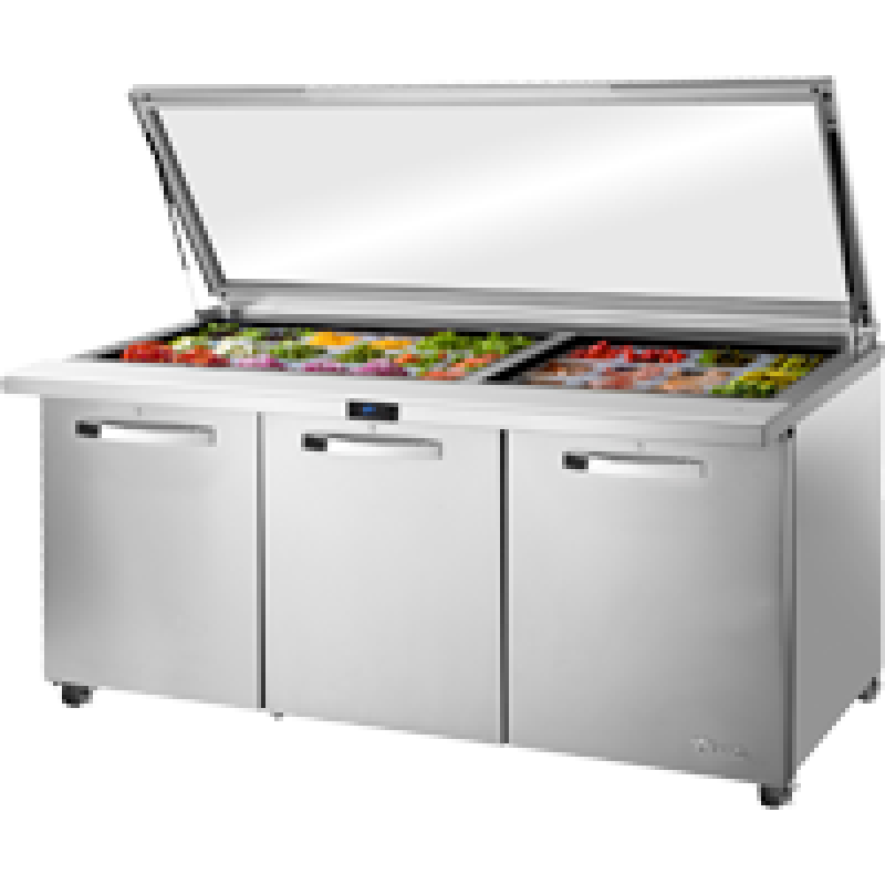 Mega-Top Solid Door Sandwich/Salad Unit with Flat Glass Lid with Hydrocarbon Refrigerant~Spec Package 3 TSSU7230MBSTFGLIDHCSPEC3