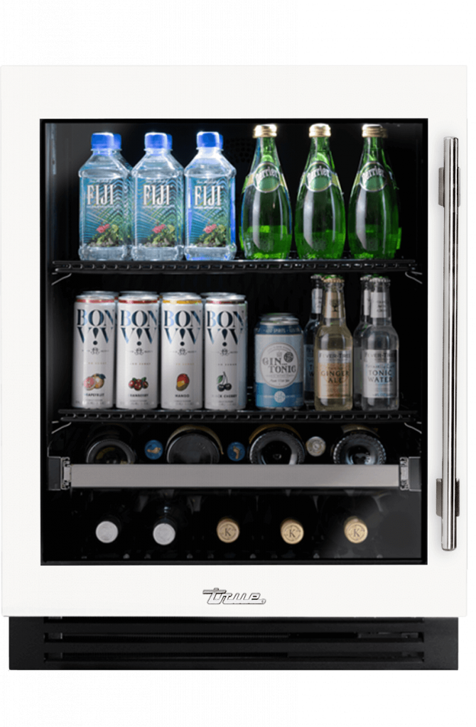 ADA Height Undercounter Beverage Center, Left Hinged, Matte White, Chrome Hardware TUBADA24LGA030H02