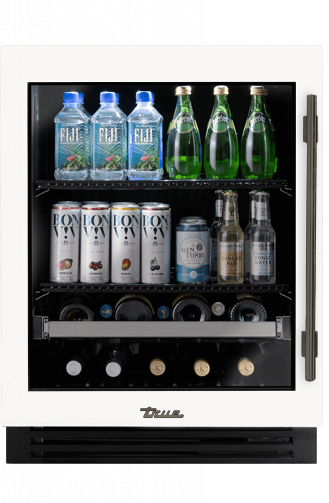 ADA Height Undercounter Beverage Center, Left Hinged, Matte White, Pewter Hardware TUBADA24LGA030H05