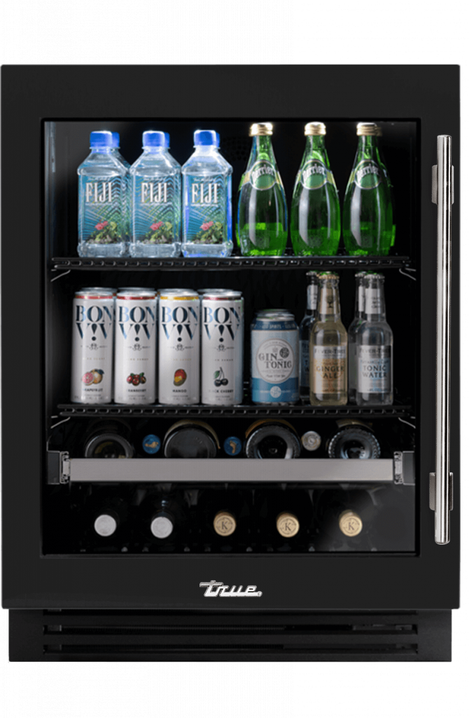 ADA Height Undercounter Beverage Center, Left Hinged, Gloss Black, Chrome Hardware TUBADA24LGA044H02