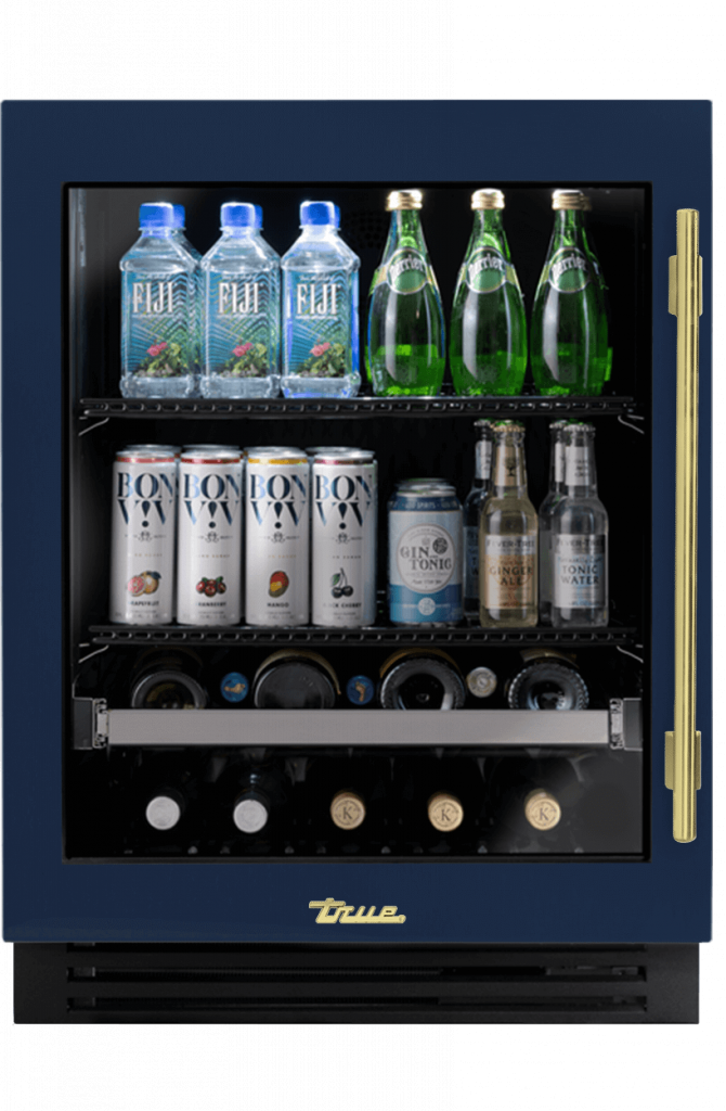 ADA Height Undercounter Beverage Center, Left Hinged, Cobalt, Brass Hardware TUBADA24LGA078H01